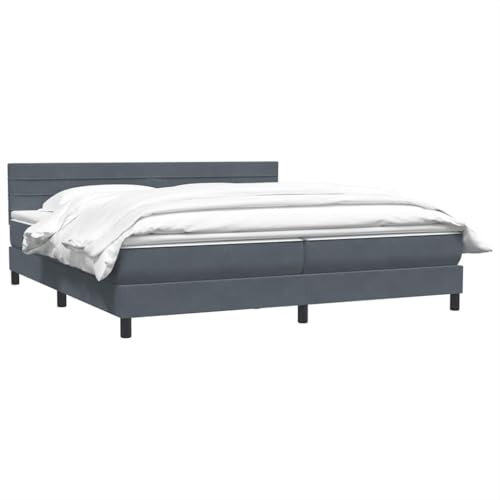 vidaXL Boxspringbett mit Matratze Dunkelgrau 200x220 cm Samt, Bett, Bett mit Stauraum, Möbel Schlafzimmer, Betten, Bett mit Bettkasten