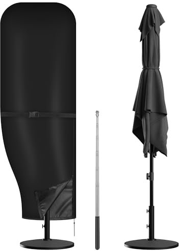 Zocipro Parasol Cover Waterproof with Rod, Cantilever Umbrella Covers Heavy Duty with Zipper, 600D Oxford Fabric Anti-UV Garden Umbrella Covers for 2 to 3m Cantilever Parasol (215x30x66/44cm)