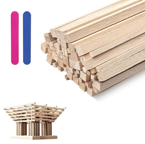 Lot de 60 baguettes carrées en bois dur, 3 x 3 x 300 mm, non traités, rectangulaires, 6 x 6 x 300 mm, pour travaux manuels, baguettes en bois dur, vierges avec lime à ongles, pour bricolage, artisanat