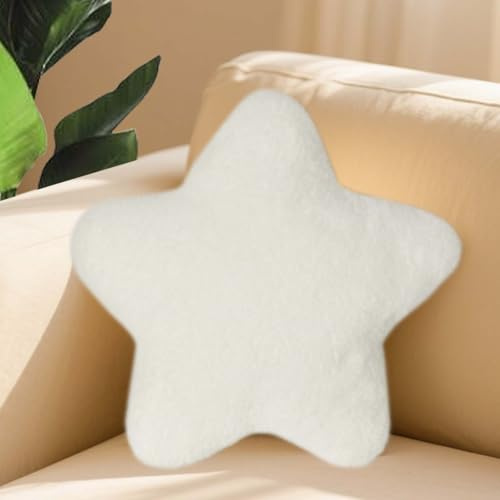 Hnonoxy Kleines Sternkissen, Weiche Flauschige Sternenkissen,Warmes Sternplüschkissen für Kinder, Dekorative Sitzgelegenheiten für Wohnzimmer, Schlafzimmer, Bürokissen (Weiß)