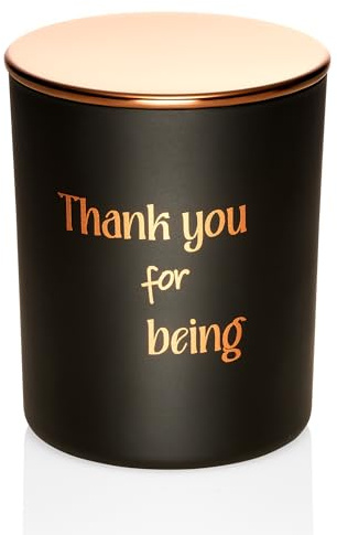 Scented Candle Gift with Heartfelt Thank You Message – Gin & Tonic Fragrance, Handmade Luxury Soy Wax in Black Jar with Rose Gold Lid - Present for Women & Men, Thank You for Being