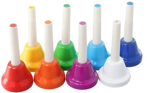 MUNGHOK 8 Stück Bunte Handglocken Set, 8 Note Diatonische Glocken Metall Hand Bell Musikglocken für Festival, Musikunterricht, Kirchenchor, Rhythmus Lernen