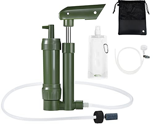 Handpumpe, Wasserfilter, 3-stufiger Camping-Wasserreiniger, Filtersystem, Survival-Ausrüstung, 0,01 Mikron mit 500 ml Wasserbeutel, Aufbewahrungstasche für Outdoor, Camping, Wandern, Rucksackreisen