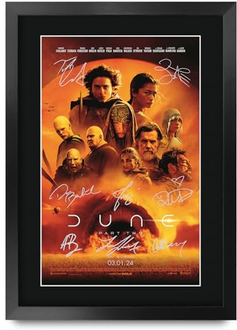 HWC Trading Dune Part 2 2024 Timothee Chalamet Geschenke Geduckter Poster Signiertes Autogramm Foto für Fans von Film Memorabilien - A3 Gerahmt