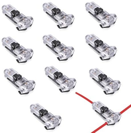 10 Pcs Double T-Type Electrical Wire Connectors Easy and Quick Installation | Wire Connectors Push Fit 2 Pin Solderless with No Wire-Stripping Required for Cable Joiner 18~16Awg Cable 0.78~1.32Mm