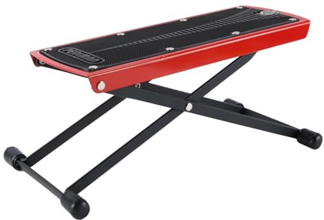 Alnicov Repose-Pieds de Guitare Rouge avec pédale d'instrument Pliable en Caoutchouc antidérapant, réglage de la Hauteur à 6 Niveaux pour Une Lecture de Musique Confortable