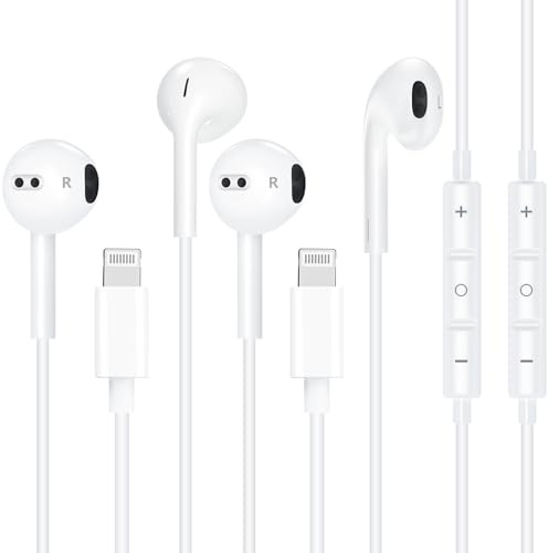 2 Packs-for iPhone Headphones Wired Earbuds/Earphones Nosie Reduction Built-in Microphone & Volume Control Headsets Compatible with iPhone 14/13/12/11/XR/XS/X/8/7/SE/Pro/Pro Max