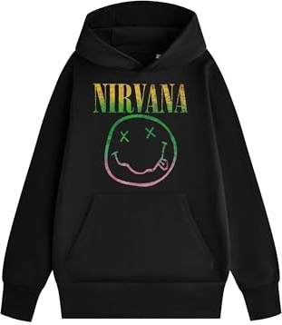 Nirvana Unisex Black Long Sleeve Hoodie | Classic Hooded Top with Band Print | Music Inspired Casual Wear | Everyday Jumper for Adults Merch