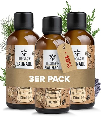 Heldengrün® BIO Saunaaufguss Wald “Berghütte” [100 % NATURREIN] Saunaöl mit Zedernholz, Tanne & Zirbe - Ruhiger Saunaaufguss für Liebhaber – Sauna Konzentrat für 20 Anwendungen - 3 x 100 ml
