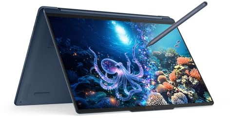 Lenovo Yoga 9i 2-in-1 Aura Edition Laptop with Intel Core Ultra 7 258V Processor, 14 2.8K 1100 Nits (HDR) OLED, Touch Screen Display, 32GB LPDDR5X-8533MT/s Memory, 1TB SSD, Wi-Fi 7, Pen