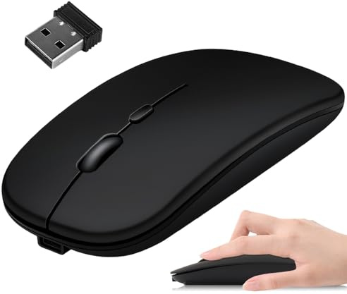 Unicavu Wireless Mouse, Slim Silent Mice with Bluetooth and 2.4 GHz Receiver, Rechargeable Cordless Mouse for Macbook iPad Pro Air Mac Desktop Desktop PC Computer Notebook, Graphite Black