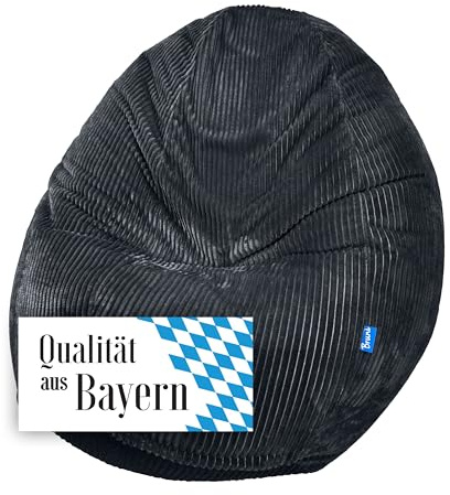 Bruni Classico Cord M in Schwarz - Sitzsack für drinnen mit Füllung, Indoor-Sitzsack aus Deutschland