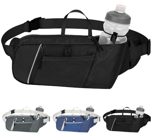 HOTUT Hüfttasche Bauchtasche für Trinkflasche,Bauchtasche Herren Damen mit Flaschenhalter,Gürteltasche mit Verstellbarem Gummiband,Atmungsaktiv Sport Hüfttasche für Laufen Camping Klettern(Schwarz)