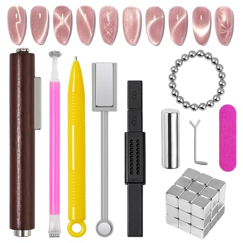 55PCS Cat Eye Nail Magnet Set, 3 in 1 Magnetic Nail Tool, Y & Rabbit Shape Nail Magnets Polish Strong Suction Nail Art Pen, Cat Eye Gel Nails Tools for Home DIY Art Salon Studio