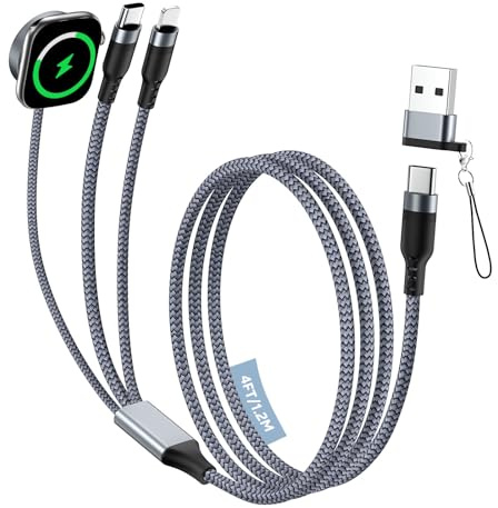 MoKo 3-in-2-USB-C-Kabel Ladegerät Kompatibel mit Apple Watch | Multi-Ladekabel Kompatibel mit iPhone/iPad/iWatch Series 11/10/9/8/7/6/5/4/3/2/1/Ultra 3/Ultra 2/Ultra/SE 3/SE 2/SE, 1,2 m