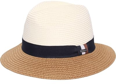 bugatti Herren Fedora Hut Sommer faltbar | zweifarbig meliert mit Hutband | 31 x 31 cm | 100% Papier Camel