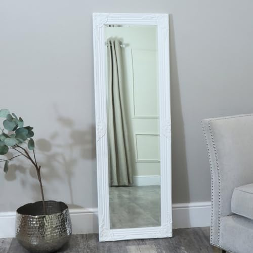 Melody Maison Tall/Long White Ornate Wall/Leaner Mirror - 47cm x 142cm