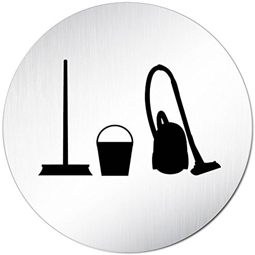 Türschilder24 XXL Türschild • Ø 100 mm • Schild Putzmittel Putzraum Reinigung Hauswirtschaft • aus Aluminium Vollmaterial • geschliffene Edelstahloptik • 100% Made in Germany