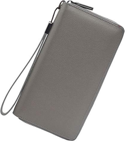 Portmonee Damen mit RFID Schutz Geldbeutel, Portemonnaie, Geldbörse, Brieftasche, Damengeldbeutel, Damengeldbörse lang groß viele fächer Leder Reissverschluss (Grau)