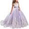 Fiore Ragazze Estivo Abito con Merletto Appliques della Prima Comunione Pizzo Corpetto Abiti da Sposa Damigella Lungo #4 Viola 12-13 Anni