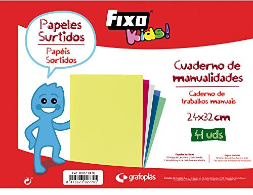 FIXO Kids 00072499－Cuaderno de manualidades escolares surtido, cartulinas, charol, seda, celofán y cartulinas metalizadas