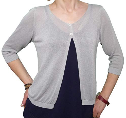 Cardigan Spolverino Corto Coprispalle Giacchetto Bolerò Bleser Filo Viscosa Leggero Manica 3/4 Semplice Ragazza Donna (Grigio)