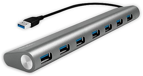 LogiLink UA0308 USB 3.0 Hub für PC/Laptop, 7-Ports Aluminiumgehäuse Silber