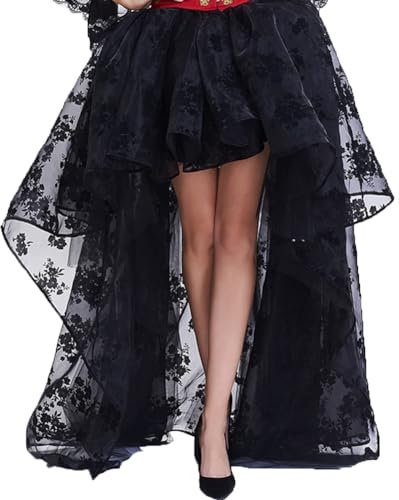 Zooma Damen Sexy Korsett Bustier aus Spitze mit Rock aus Tüll, floral, Mieder Kostüm Gothic, Noir (Jupe), 4X-Large