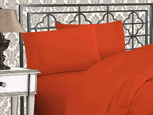 Elegant Comfort Luxuriöses 1500 Premium-Bettwäsche-Set aus Mikrofaser in Hotelqualität, dreireihig, Bestickt, weichste, Knitter- und lichtbeständig, Kingsize, Rost