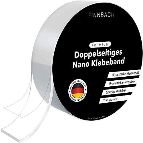 Finnbach Premium Nano Tape [3 Mtr] Doppelseitiges Klebeband | Nanotape doppelseitig Extra Stark transparent | Kleber spurlos ablösbar und wiederverwendbar | waschbar und rutschfest