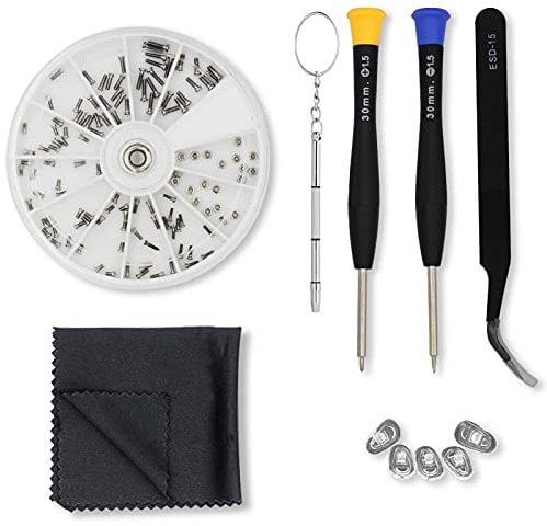 Eyeglass Repair Kit with Anti Slip Glasses Nose Pad Replacement and Glasses Screws, Tool Kits for Sunglass, Eye Glass Repairing Kit with Eyeglass Screws and Nose Pads, Eye Glass Screwdriver Kits