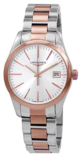 Longines orologio Conquest Classic 34mm argento quarzo acciaio PVD oro rosa L2.386.3.72.7