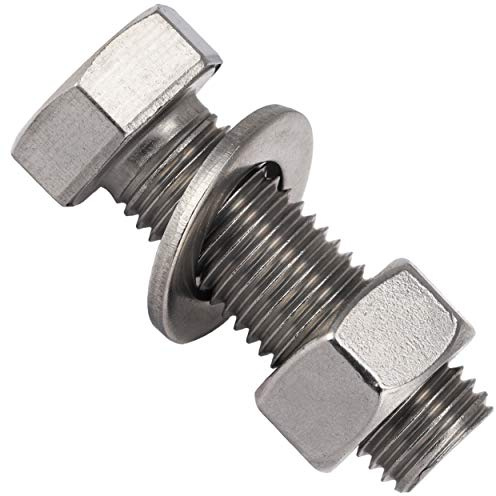 OPIOL QUALITY® Sechskantschrauben M12x50 mit Muttern und Unterlegscheiben M12 (2 Stück) aus Edelstahl A2 V2A Set DIN 933 / DIN 934 / DIN 125 Gewindeschrauben Muttern Edelstahlschraubenset Schrauben