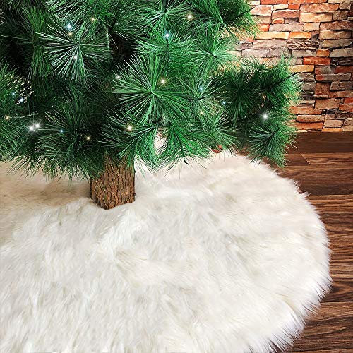 Deggodech 150cm Weihnachtsbaum Röcke Weiß Plüsch Weihnachtsbaum Rock Groß Weißer Rund Weihnachtsbaumdecke Fell Christbaumständer Teppich für Weihnachtsfeiertag Dekorationen (Weiß, 150cm/59zoll)