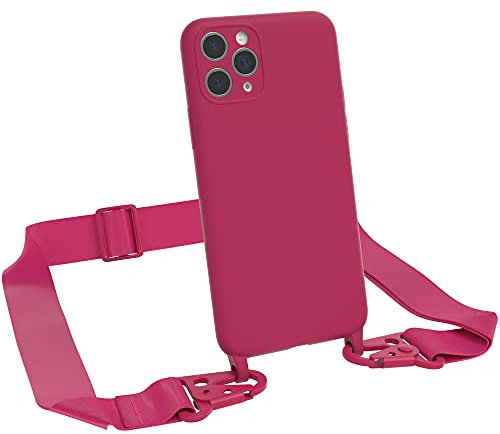 EAZY CASE Premium Silikon 2 in 1 Handykette kompatibel mit iPhone 11 Pro Handyhülle mit Umhängeband, Handykordel mit Silikonhülle, Hülle mit Band, Kette für Smartphone, Beere