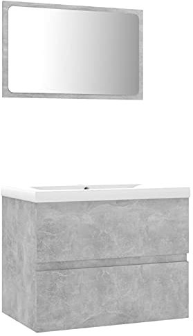 Susany Conjunto de Muebles de Baño con Armario para Lavabo,Lavabo Incorporado,Espejo Juego de Muebles de Baño Aglomerado Gris Hormigón 60 x 38,5 x 45 cm