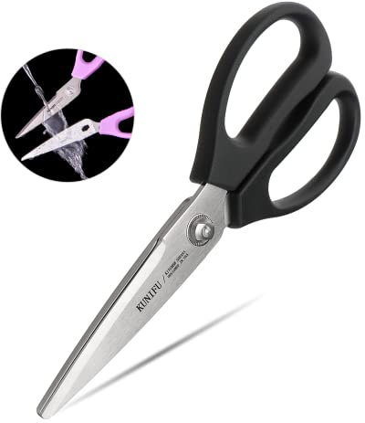 KUNIFU Heavy Duty Kitchen Scissors, All Purpose, Ultra Sharp Stainless Steel, Serrated Edge, Silver, Dishwasher Safe, Come Apart, Cooking Cutter for Chicken, Meat, Poultry, Fish, Herbs, Grape