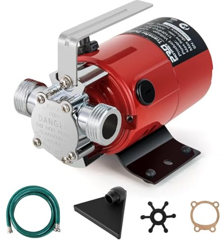 Utility Pump, Prostormer 12V DC 350GPH Electric 1/10HP Mini Portable Water Transfer Pump with Water Hose Kit Great for Yard, Garden, Pool Draining
