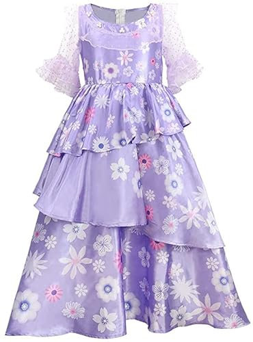 SZYDM Women Isabella Encanto Costume Dress Adult Size Purple Dresses Adults Princess Floral Dress Outfits,Mirabel Madrigal Halloween Cosplay for Girls,Purple,L