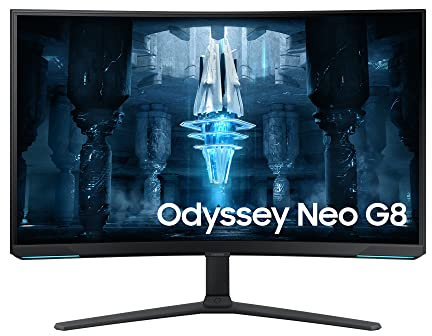 Samsung Monitor Gaming Odyssey Neo G8 (S32BG850), Curvo (1000R), 32'', 3840x2160 (UHD 4K), Mini-LED, HDR10+, VA, 240Hz, 1ms (GtG), Freesync Premium Pro, HDMI, USB, DP, Ingresso Audio, HAS, Pivot