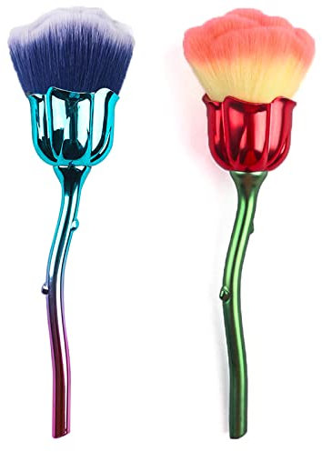 XEAOHESY 2 Pieces Rose Flower Makeup Brushes Flower Blush Brush Large Face Powder Makeup Brushes kabuki brushes for Powder Nail Dust Brush Loose Powder Brush Makeup Tools (Blue White/Yellow Pink)