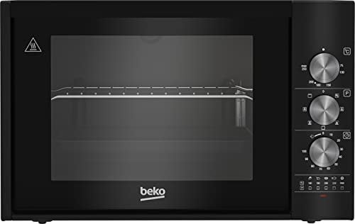 BEKO, Mini Four posable, Mini-four 30L, Multifonction, Chaleur brassée, Noir, Minuteur coupe circuit, Grill quartz, 7 fonctions, Contre-porte plein verre fixe, 3 boutons