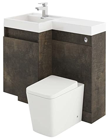 Go Bathrooms Wiltshire 900mm Left Hand Combination Vanity Unit with WC Worktop Metallic Brown Bathroom Sink Cabinet & Toilet Unit Modern Space-Saving Furniture