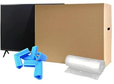 TV Boxes Kit for Moving House with Foam Corners & Bubble Wrap- Available Size 22 inch to 85 inch - Double Wall Solid Cardboard TV Box for Packing, Storing, Shipping | With Handles and Extra Strength