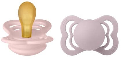 BIBS Supreme Schnuller 2er-Pack, BPA-frei, Symmetrischer Nippel. Naturkautschuk/Latex, Hergestellt in Dänemark. 0-6 Monate (2er Pack), Blossom/Dusky Lilac