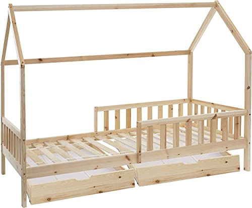 Atmosphera Kinderbett Jugendzimmer aus Naturholz, 90 x 190 cm, mit 2 Schubladen
