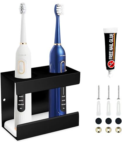 LeapBeast Zahnbürstenhalter für Elektrische Zahnbürsten - Aluminiumlegierung, Ohne Bohren, Blende 35mm, Basis aus Diatomeenschlamm (Schwarz, 2 Löcher)