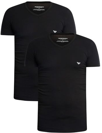 Emporio Armani Underwear 2-Pack T-Shirt V Neck Camiseta, Black/Black, S Hombres