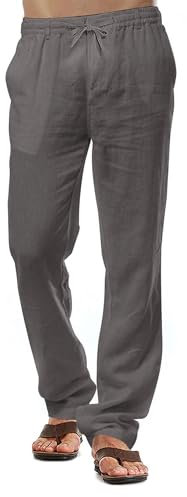 CTU Herren Leinenhosen Lässige Baumwollhosen Sommer Strandhosen Leichte Kordelzughosen