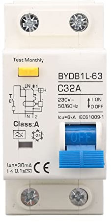 Disjoncteur Miniature 230V, A Type 30mA 32A 1P N Disjoncteur à Courant Résiduel, Protecteur de Fuite Protection Contre les Surcharges Commutateur D'air pour Lignes de Distribution D'éclairage